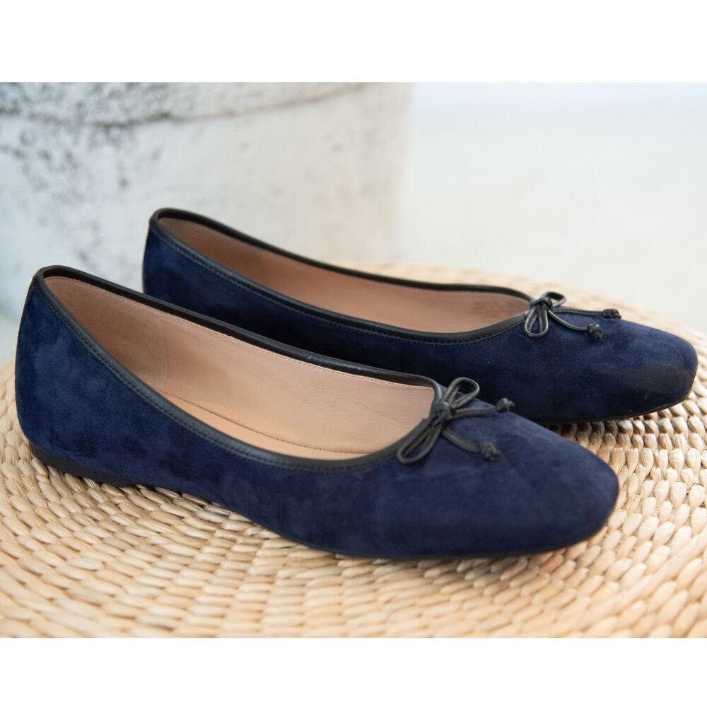 Cole Haan Classic Ballerina Flats Navy Suede Square Toe Size 9B Leather Liningng - Picture 4 of 10